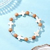 Natural Wood Round Beads Stretch Bracelets for Women BJEW-JB12590-2