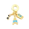 Brass Micro Pave Clear Cubic Zirconia European Dangle Charms KK-F904-03C-G-1