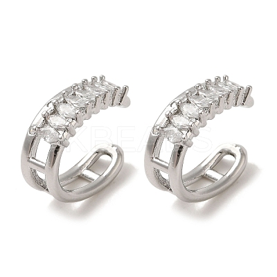 Rack Plating Brass Pave Clear Cubic Zirconia Oval Cuff Earrings for Women EJEW-P280-16P-1