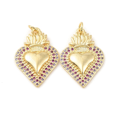 Rack Plating Brass Micro Pave Cubic Zirconia Pendants X-KK-C021-11G-1