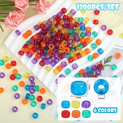 1200Pcs 6 Colors Transparent Plastic Beads KY-SZ0001-55-1