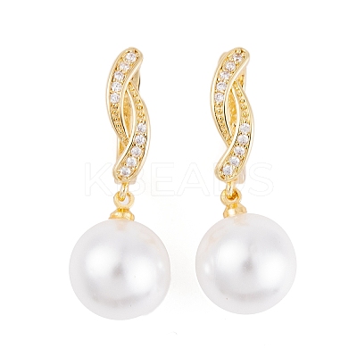Rack Plating Brass Clear Cubic Zirconia ABS Pearl Earrings EJEW-S219-15G-04-1
