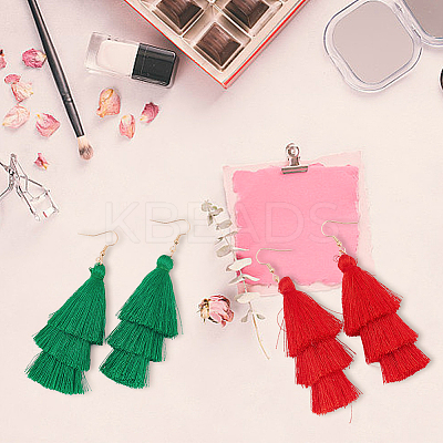 6 Pairs 6 Colors Bohemian Polyester Long Tassel Dangle Earrings with Iron Pins for Women EJEW-AN0003-97-1