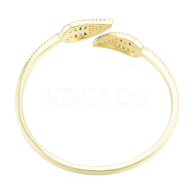 Cubic Zirconia Leaf Open Cuff Bangle BJEW-N012-045-1