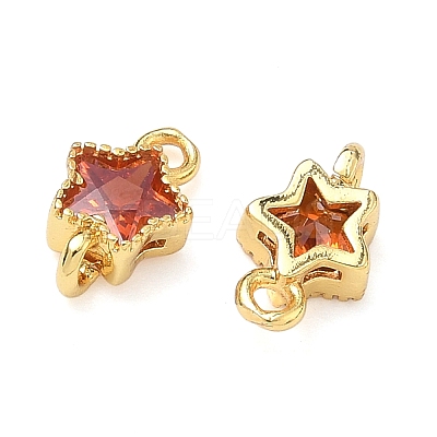 Brass Pave Cubic Zirconia Star Connector Charms KK-P348-08G-06-1