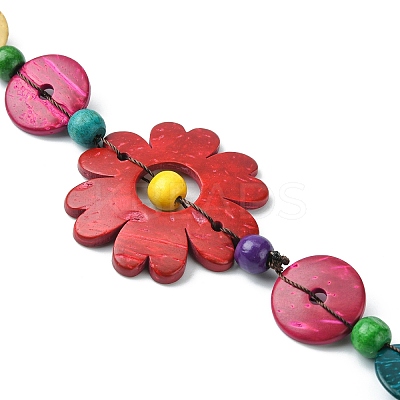 Dyed Natural Coconut Flower & Flat Round Beaded Necklaces NJEW-B088-02-1