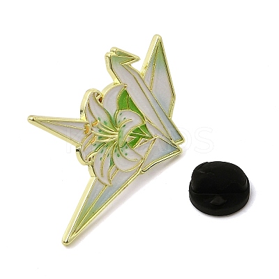 Paper Crane & Lily Flower Alloy Enamel Pin Backs for Clothes for Women LS-JEWB-F043-02B-1