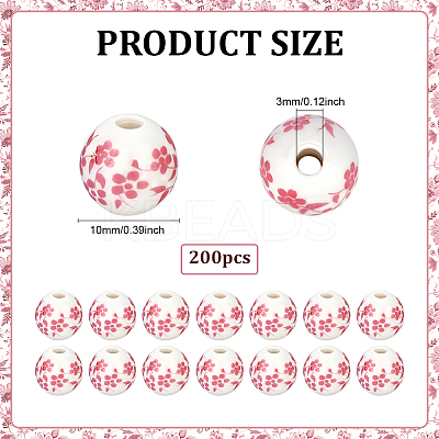 200Pcs Floral Printed Porcelain Beads PORC-ME0001-09-1