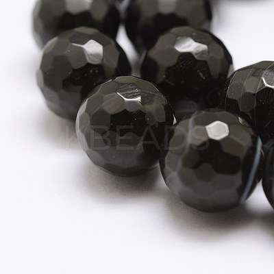 Faceted Natural Black Agate Beads Strands G-F447-6mm-H05-1