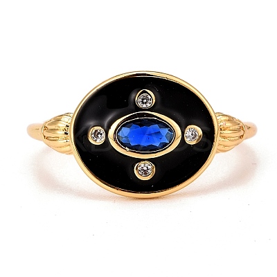 Real 18K Gold Plated Brass Cubic Zirconia Cuff Ring RJEW-C014-02-1