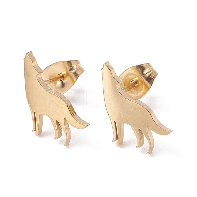 Wolf 304 Stainless Steel Stud Earrings for Women EJEW-Z017-13G-1