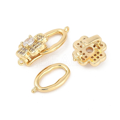 Brass Micro Pave Clear Cubic Zirconia Fold Over Clasps KK-U043-20G-1
