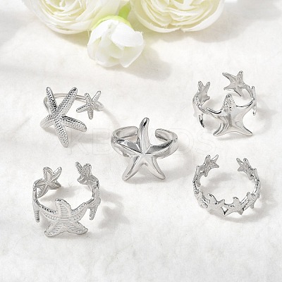 5Pcs 304 Stainless Steel Open Cuff Rings for Women RJEW-K313-10P-1