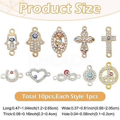 10Pcs 10 Styles Alloy Rhinestone Links/Connectors ALRI-YW0001-31-1