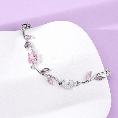 Brass Micro Pave Cubic Zirconia Link Bracelets for Women BJEW-H209-03P-1
