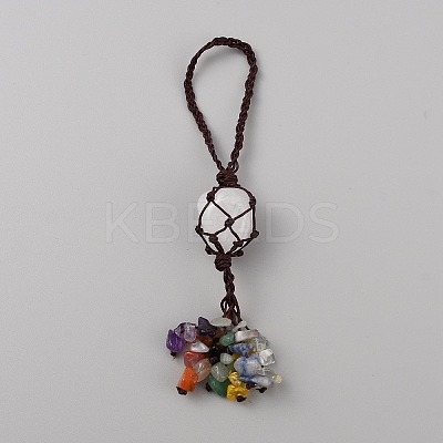 Natural Quartz Crystal Pendant Decoration with Gemstone Chip Tassel and Nylon Thread AJEW-WH0398-004B-1