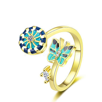 Helm & Butterfly Enamel Rotatable Cuff Rings for Women RJEW-R005-09G-1