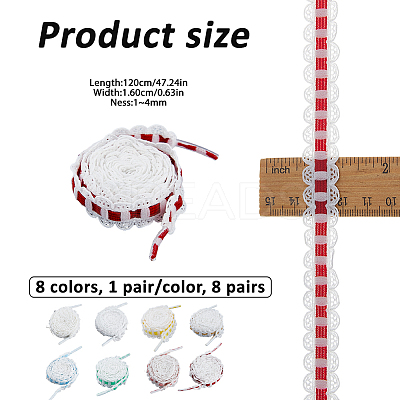 8 Pairs 8 Colors Polyester Gingham Lace Shoelaces AJEW-FH0009-18-1