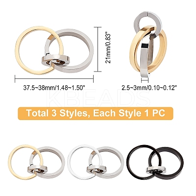 3Pcs 3 Color 304 Stainless Steel Interlocking Ring Pendants STAS-UN0032-56-1