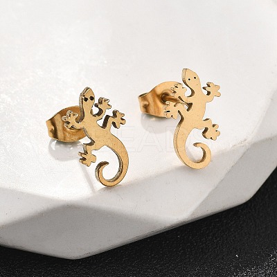 Gecko 201 Stainless Steel Pendant Necklaces & Stud Earrings Sets for Women SJEW-Q025-07G-1