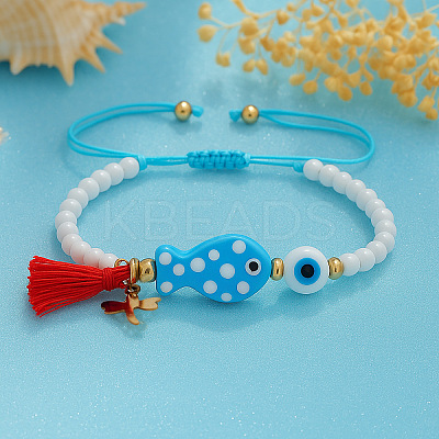 Cotton Tassel & 304 Stainless Steel Charm Bracelets AF1826-1