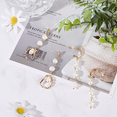 2 Pairs 2 Style Natural Pearl Beaded Dangle Stud Earrings EJEW-AN0002-66-1
