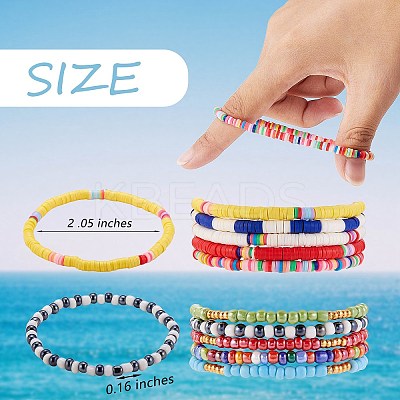 10Pcs 10 Style Handmade Polymer Clay Heishi Surfer Stretch Bracelets Set BJEW-SW00048-1