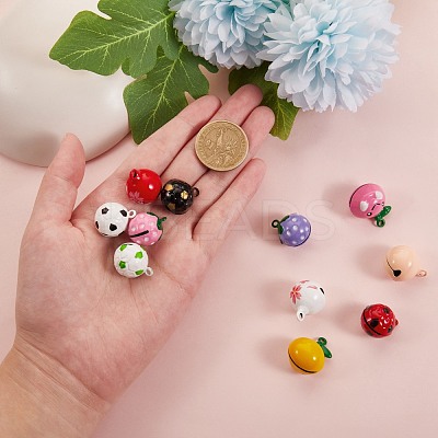 11Pcs 11 Style Christmas Baking Paint Brass Bell Pendants KKB-SZ0001-02-1