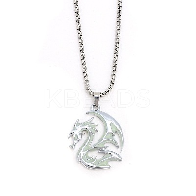 Alloy Resin Luminous Dragon Pendant 201 Stainless Steel Box Chain Necklaces FS-WG868F4-01-1
