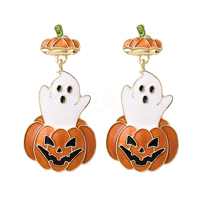 Ghost with Pumpkin Alloy Dangle Stud Earrings EJEW-Z142-142-1