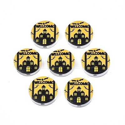 Halloween Printed Natural Wood Beads WOOD-T021-74-1