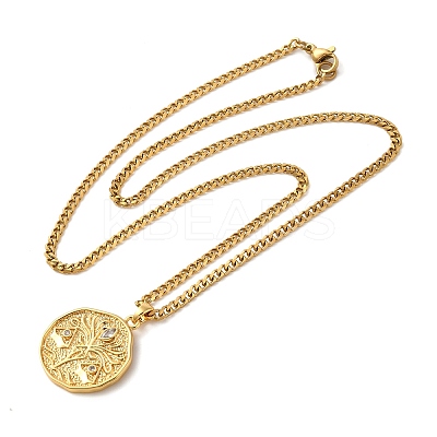 Brass Clear Cubic Zirconia Curb Chain Constellation Pendant Medal Necklaces for Women LS-NJEW-U010-01G-07-1