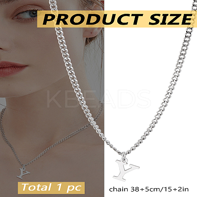 1Pc 304 Stainless Steel Letter Pendant Necklaces NJEW-LP0001-33Y-P-1