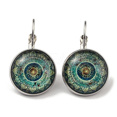 Flower Glass Leverback Earrings with Brass Earring Pins EJEW-Q798-01P-1