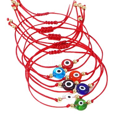 7Pcs Adjustable Glass & Brass Beads Braided Bead Bracelets TW6969-1