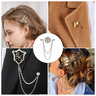 4Pcs Crystal Rhinestone Helm with Chains Tassel Lapel Pin JEWB-CA0001-38P-1