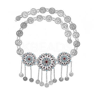 Alloy Colorful Rhinestone Flower Coin Tassel Waist Belly Chains for Women FS-WGD7CCF-02-1