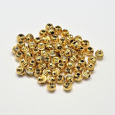 Rack Plating Brass Corrugated Round Spacer Beads KK-I600-6mm-G-RS-1