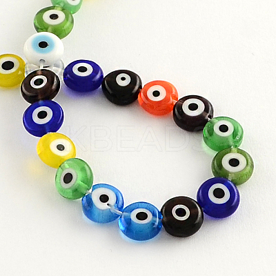 Flat Round Handmade Evil Eye Lampwork Beads LAMP-R116-06-1