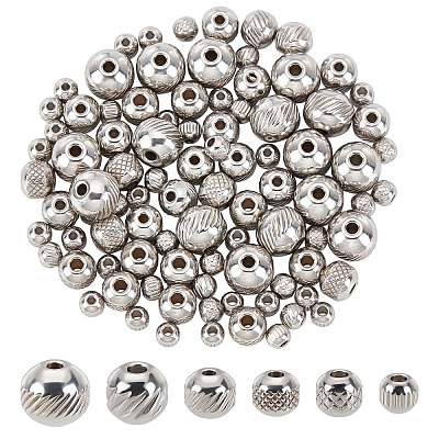 120Pcs 6 Style 304 Stainless Steel Beads STAS-UN0025-48-1