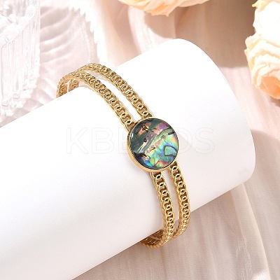 2Pcs 2 Colors Natural Abalone Shell Paua Shell 304 Stainless Steel Open Cuff Bangle Sets with Enamel BJEW-JB14486-01-1
