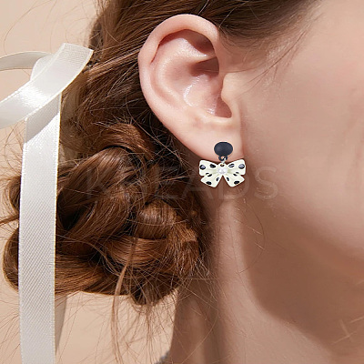 1 Pair Bowknot Alloy Enamel Stud Dangle Earrings EJEW-LP0007-080C-1