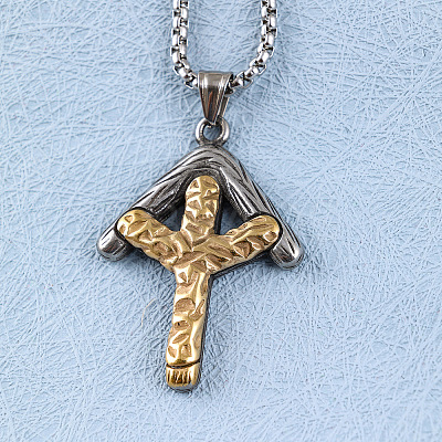 Duo Tone 304 Stainless Steel Textured Viking Rune Pendant Necklaces for Men WGD6348-01-1