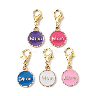 Mother's Day Flat Round with Word Mom Alloy Enamel Pendant Decorations HJEW-JM01508-01S-1