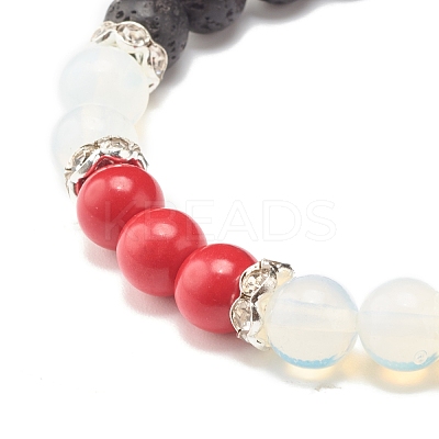 Natural Lava Rock & Opalite & Gemstone Stretch Bracelet BJEW-JB07712-1