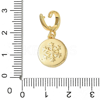 Christmas Brass Rhinestone Flat Round Pendant Decorations KK-H498-01G-04-1
