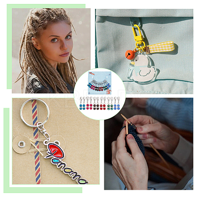 12Pcs 6 Colors Glass Round Bead Pendant Stitch Markers HJEW-NB00020-1