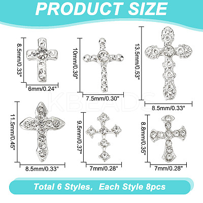 48Pcs 6 Styles Alloy Rhinestone Cabochons MRMJ-GO0001-02-1