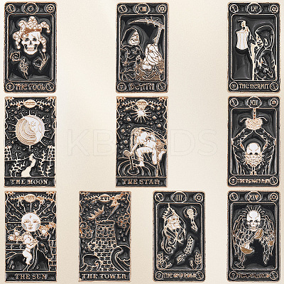 10Pcs 10 Styles Tarot Enamel Pins JEWB-SC0001-72-1