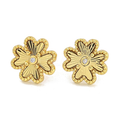 Rack Plating Flower Brass Micro Pave Clear Cubic Zirconia Stud Earrings EJEW-I313-05G-1